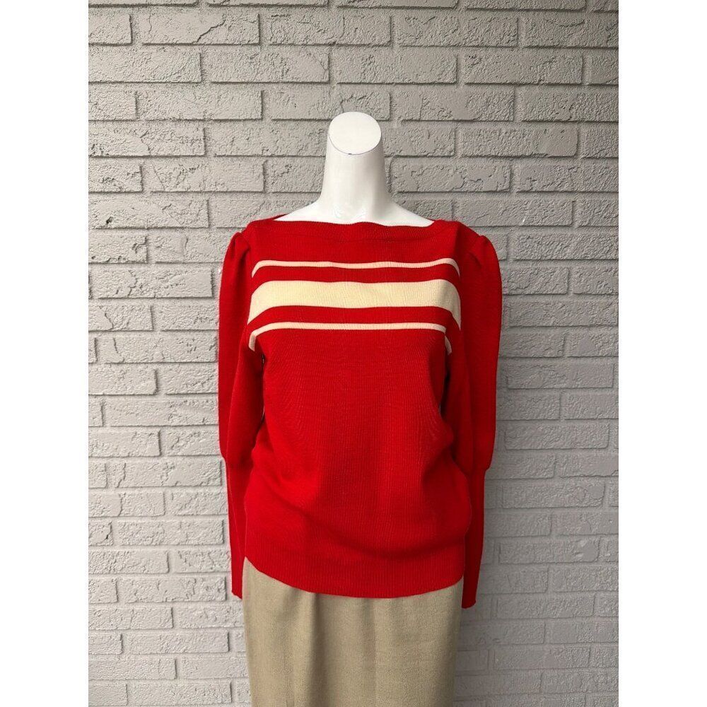 Maria Marrarella Women’s Pure Wool Red Striped Long Sleeve Sweater Size M